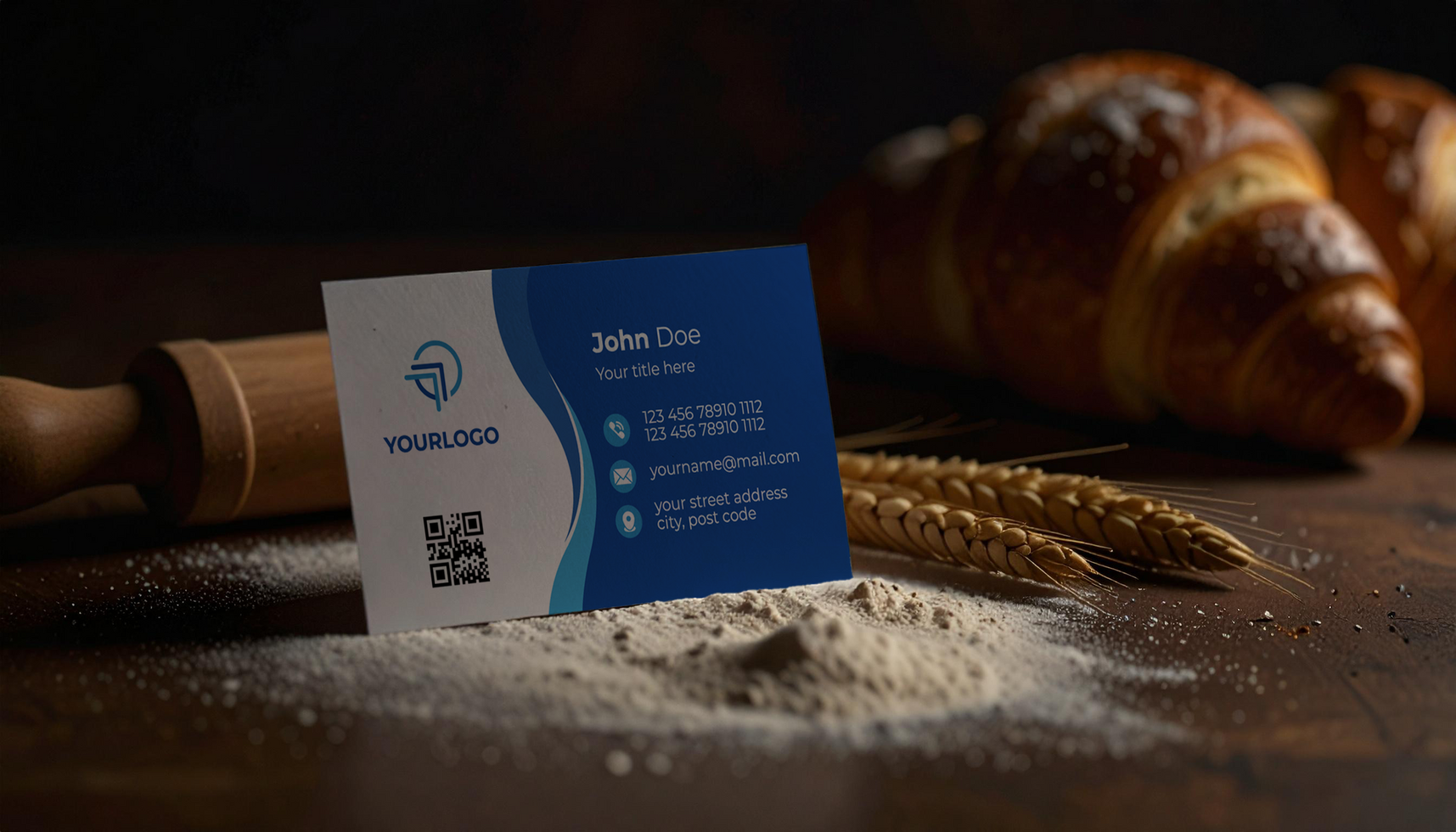 Artisan Bakery Business Card Mockup with Bread Theme psd