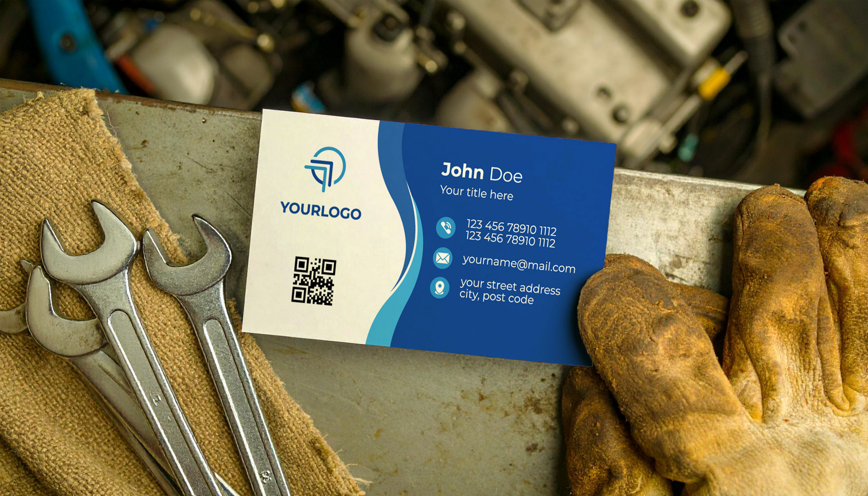 Auto Mechanic Tools Business Card Mockup Template psd