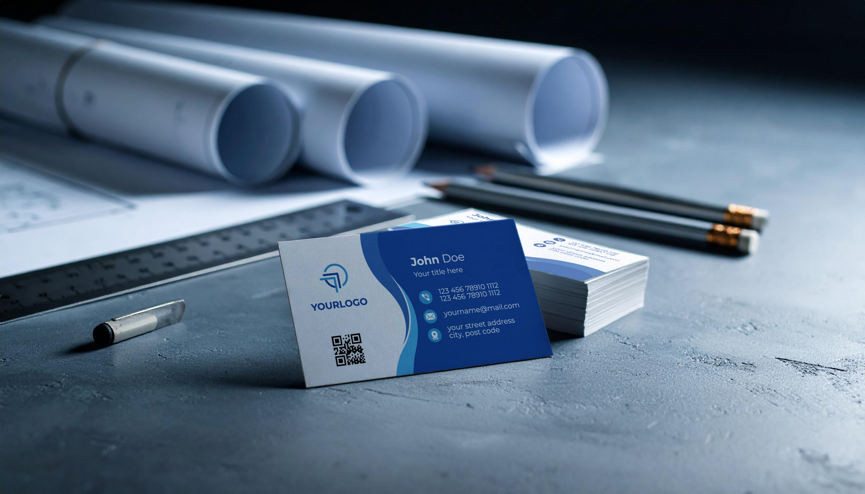 Architectural Blueprint Business Card Mockup for Engineers psd