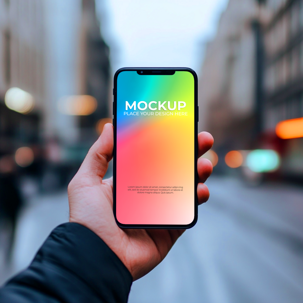 Smartphone Mockup Vibrant Display in Urban Setting psd