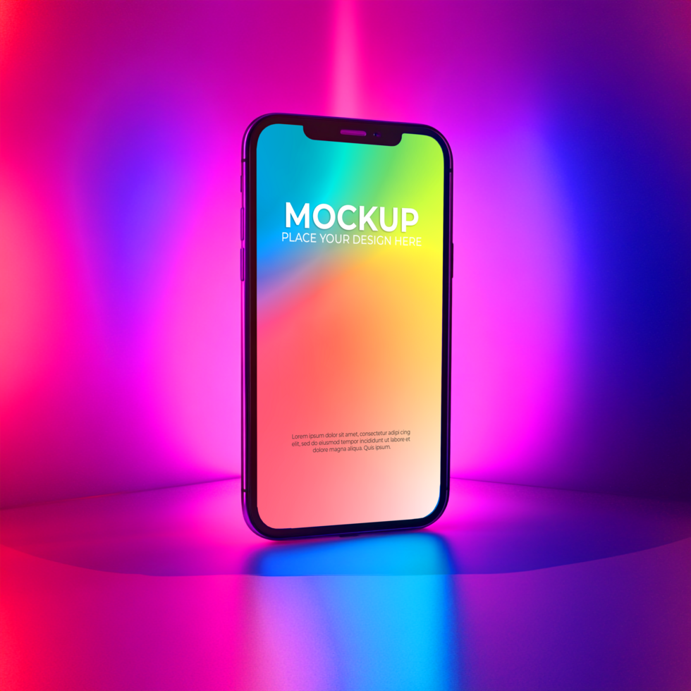 Vibrant Smartphone Mockup Neon Lights Colorful Gradient Background psd
