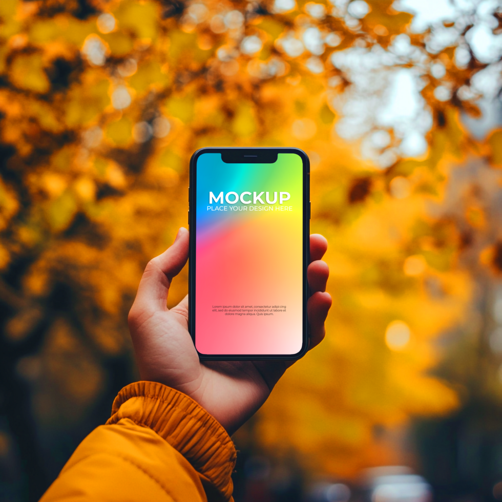 Autumn Phone Mockup Vibrant Fall Colors Modern Device psd