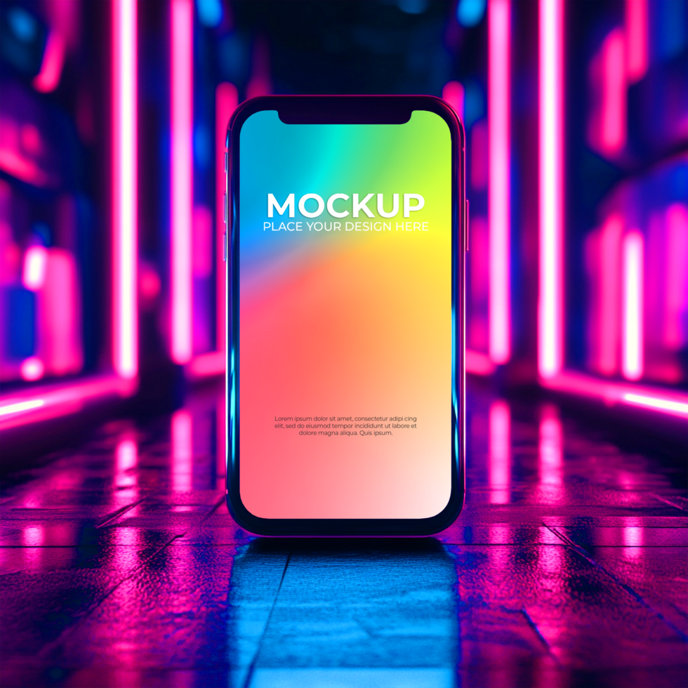 Smartphone Mockup Neon Lights Vibrant Gradient Display psd