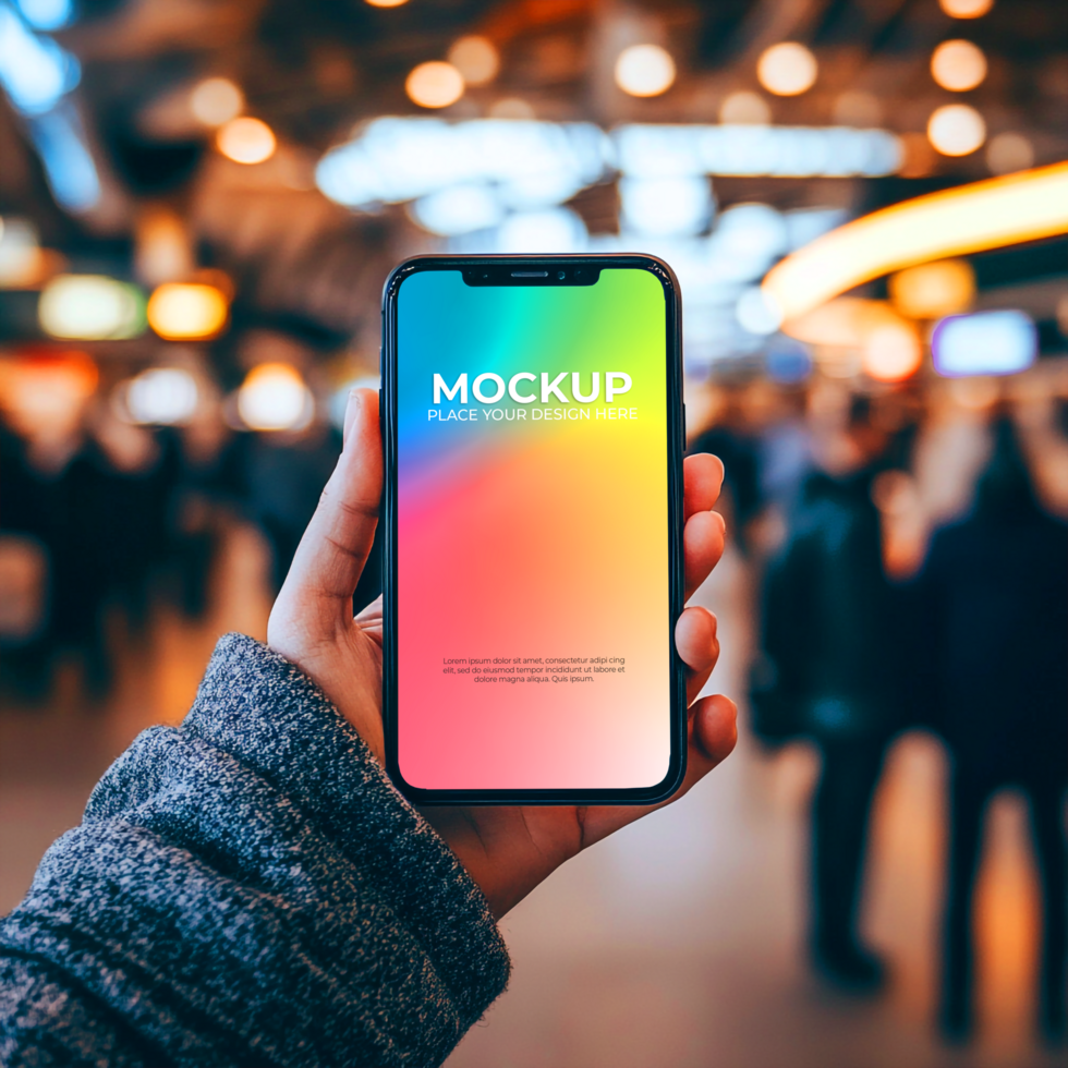 Vibrant Smartphone Mockup Modern Phone Display in Busy City Setting psd
