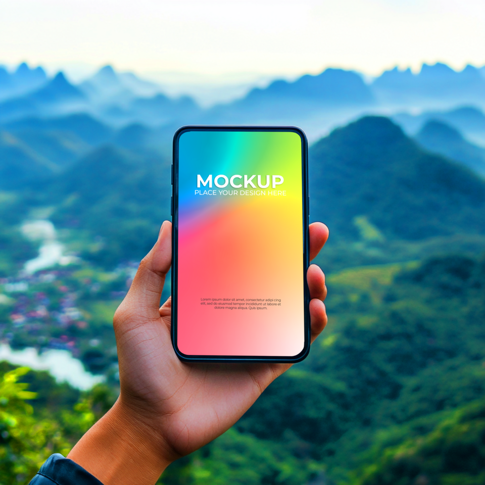 Vibrant Smartphone Display Stunning Mountain View Background psd