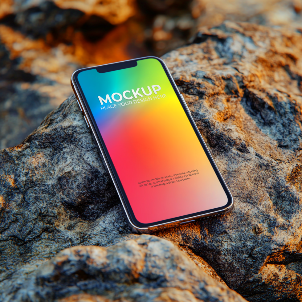 Vibrant Phone Mockup Colorful Gradient on Rugged Texture psd