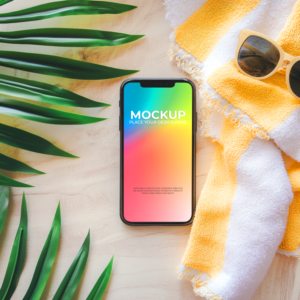 Summer Vacation Mobile Phone Mockup Tropical Beach Vibe App Presentation Website Design Template psd
