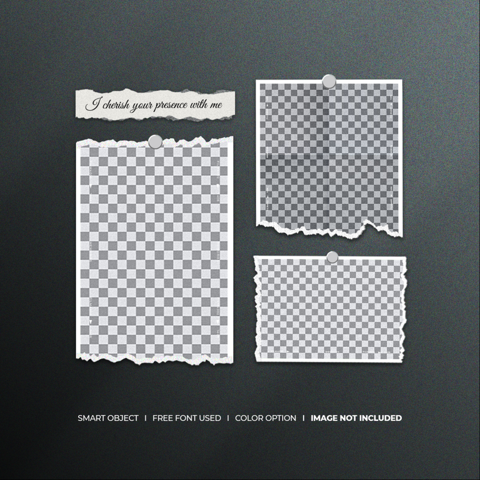 A set of photo frames designed with a ripped paper mockup psd