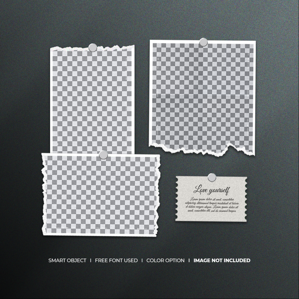 Photo frames created using a torn paper mockup design psd