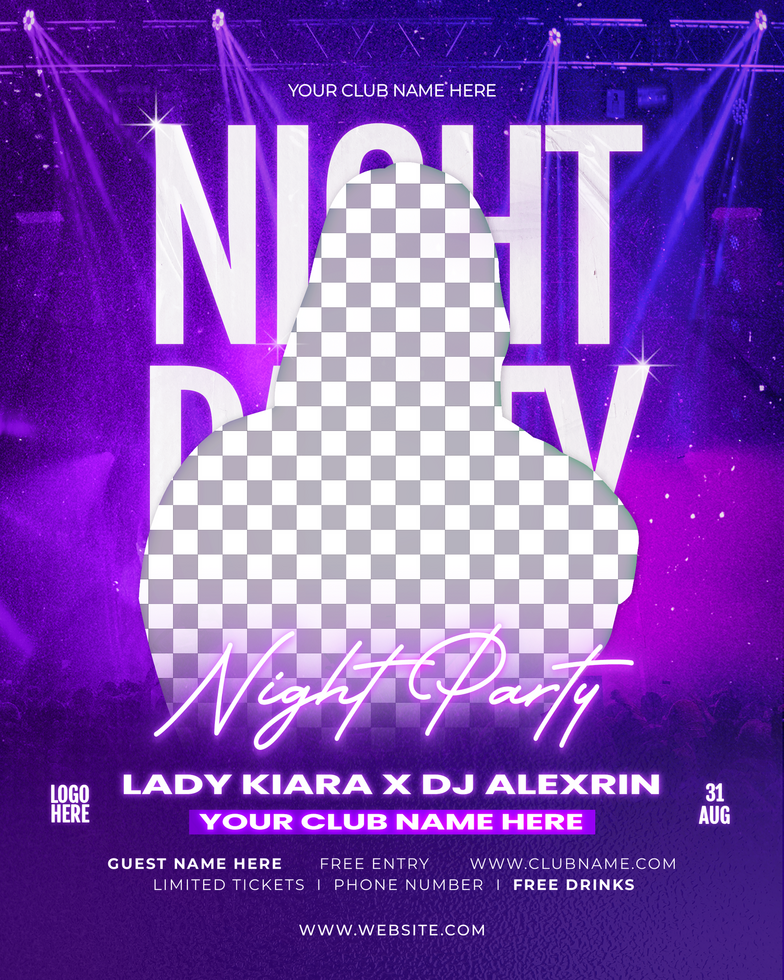 Dj club night party flyer and social media posty template psd