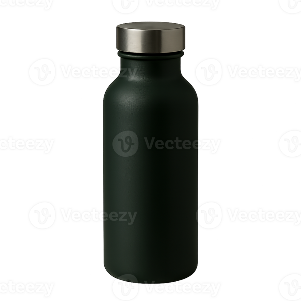 Matte green stainless steel bottle on transparent background png