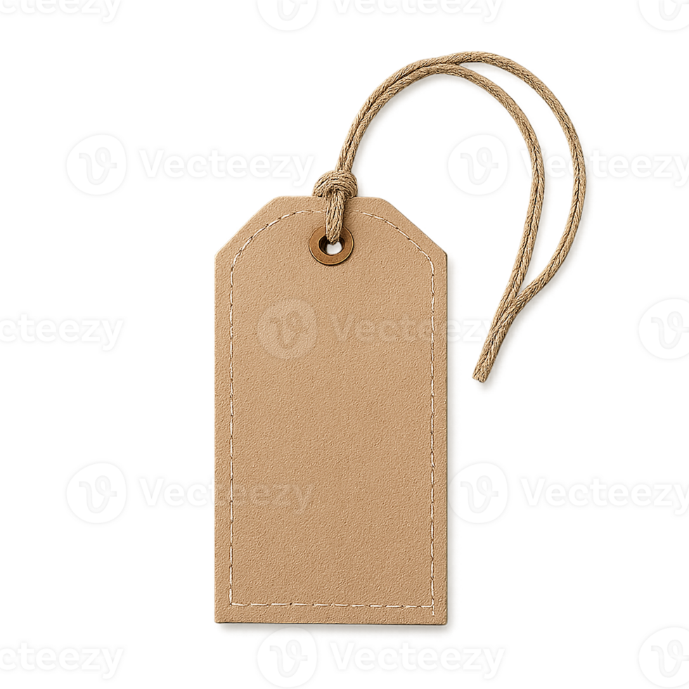 Kraft Paper Tag with String on Transparent Background png