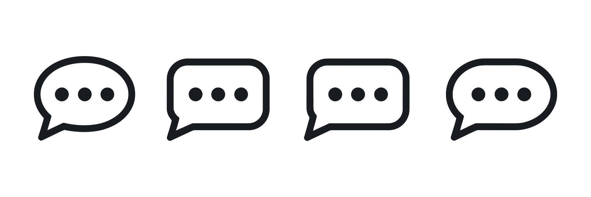 Four Black and White Chat Bubbles with Ellipses Representing Messaging and Communication vector