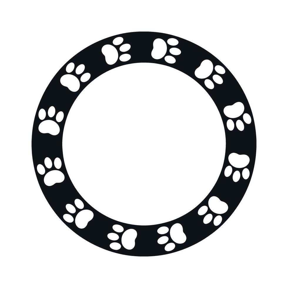 Paw Print Circle Frame in Black and White for Pet Designs Veterinary Clinic Animal Shelter or Pet Store Branding and Marketing Materials vector