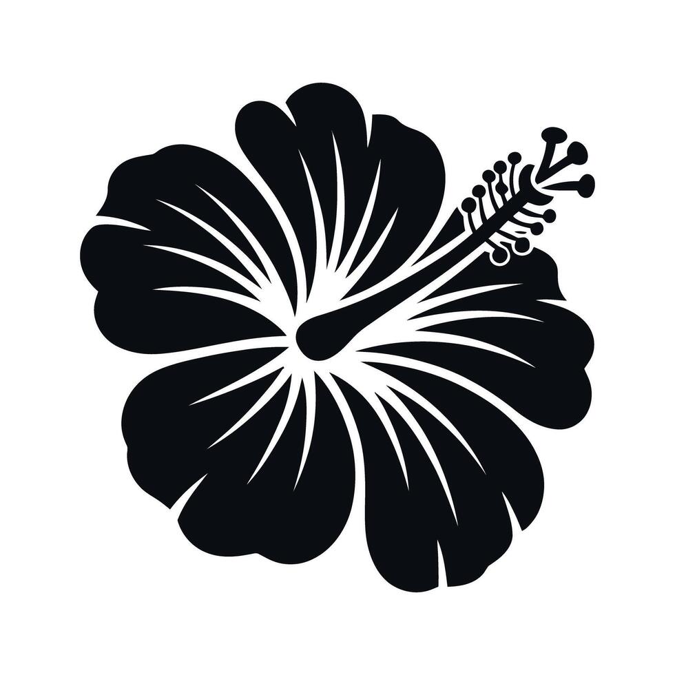Elegant Black and White Hibiscus Flower Silhouette for Tropical Designs and Creative Projects with a Clean and Modern Aesthetic Isolated on White Background vector