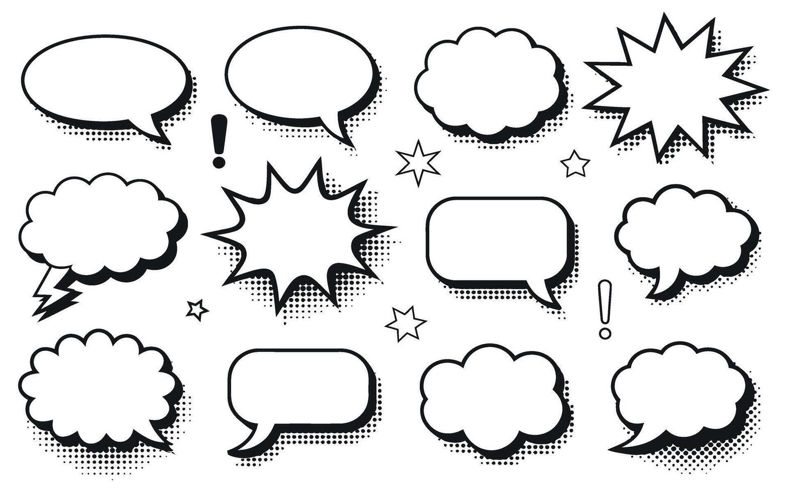 Collection of Various Comic Book Speech Bubbles and Pop Art Elements for Design vector