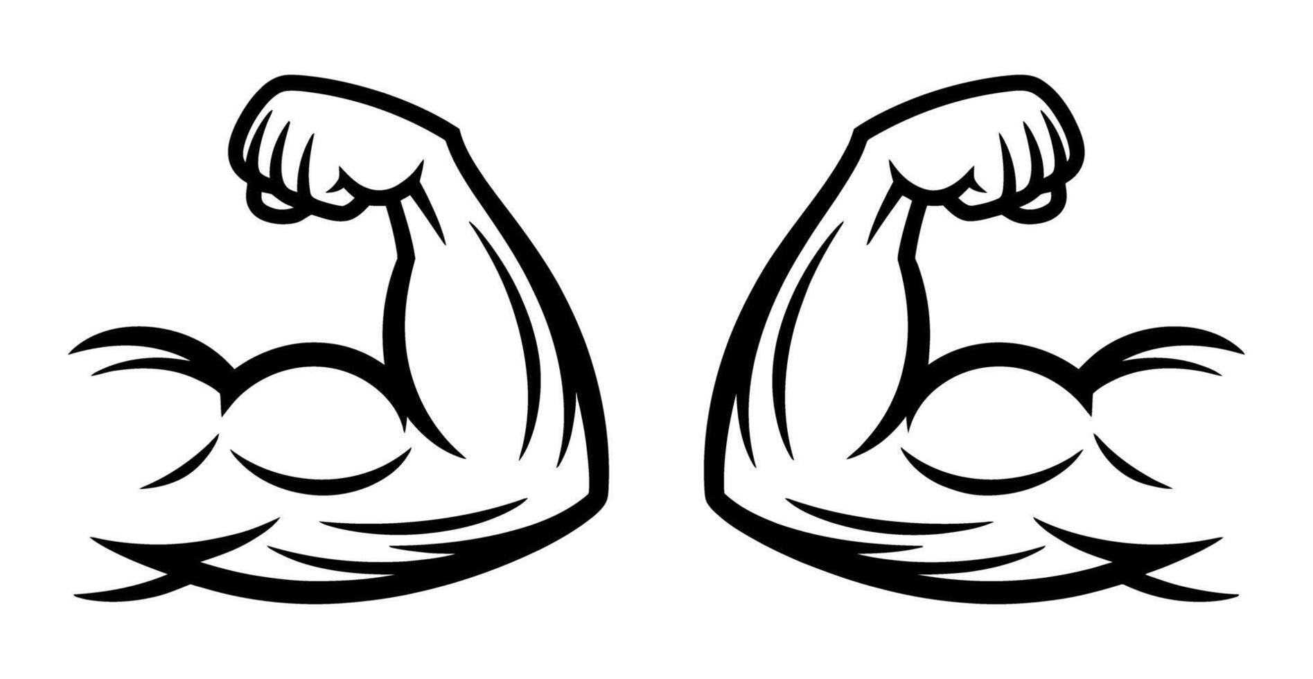 Two Muscular Arms Flexing in Black and White Symbolizing Strength Fitness and Power Isolated on a Clean White Background vector