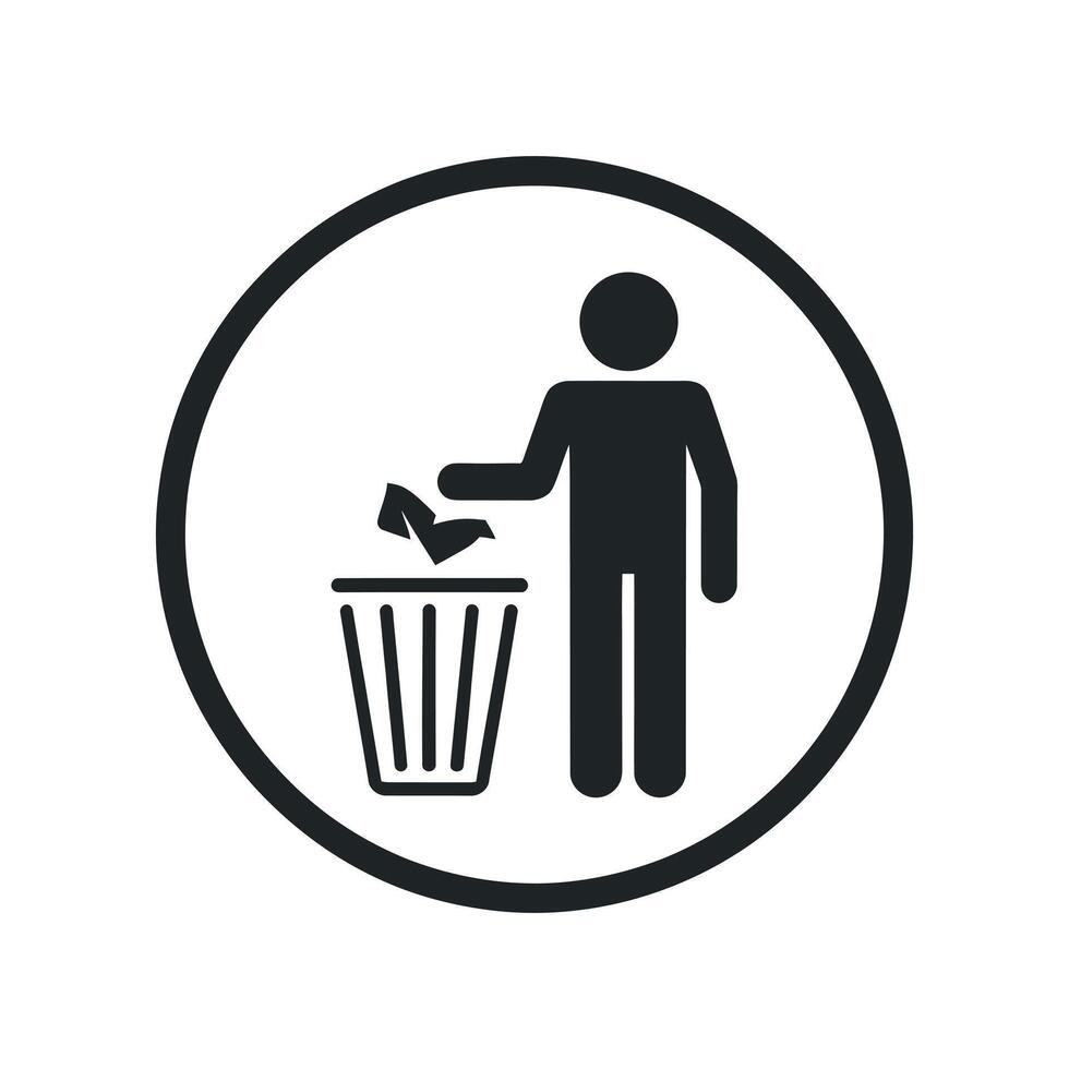 Simple Black and White Icon of a Person Throwing Trash into a Bin icon vector