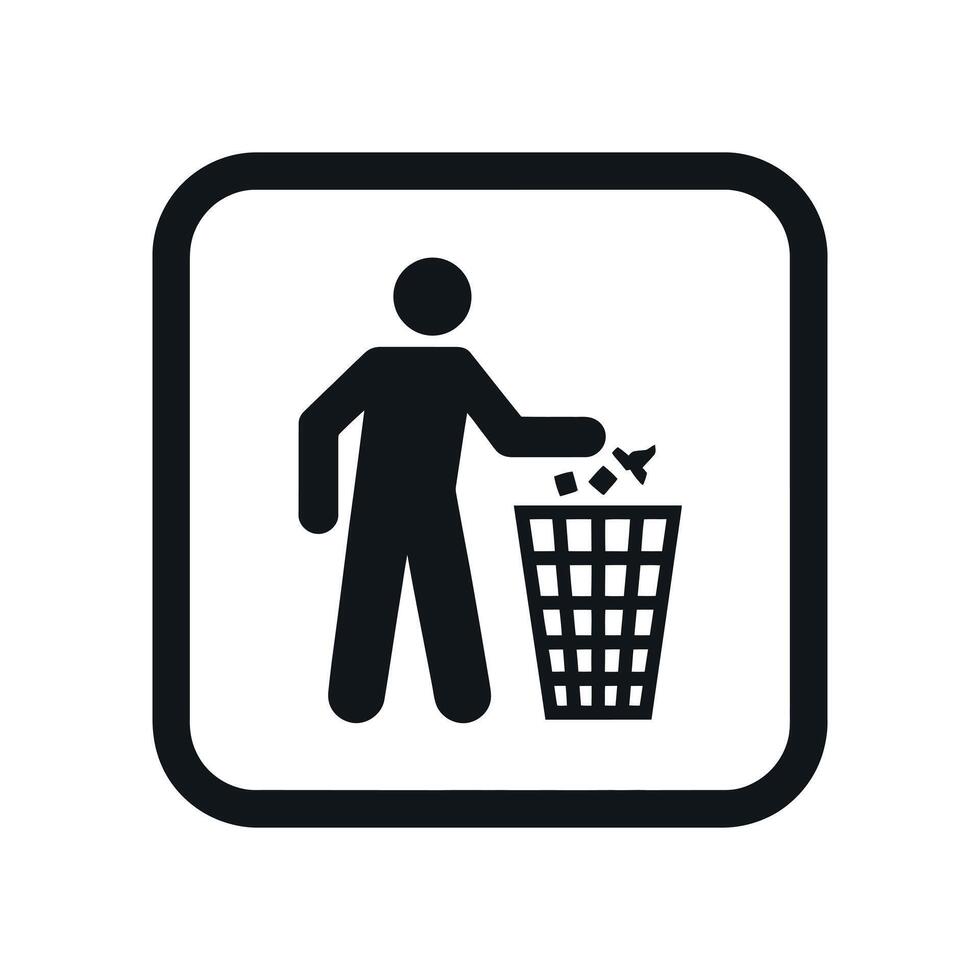 Simple Black and White Icons of a Person Throwing Trash into a Bin vector