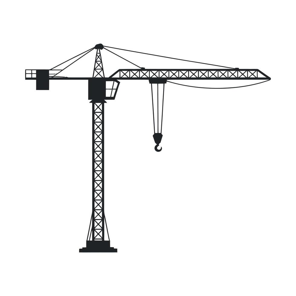 Black and White Illustration of a Tower Crane for Construction Project icon vector