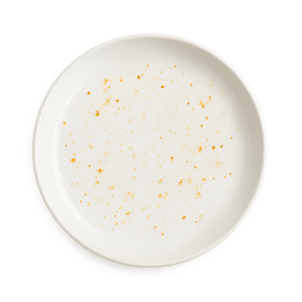Used plate with crumbs on transparent background png