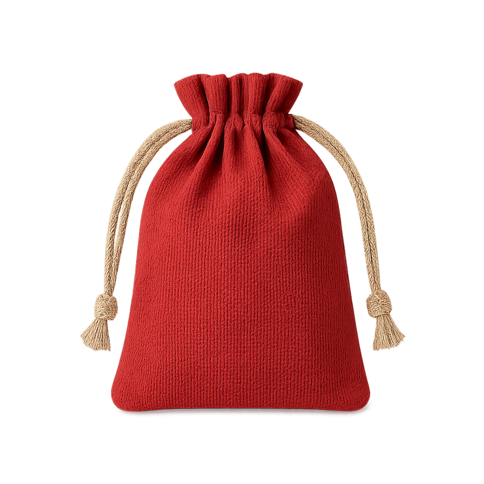 Red drawstring bag with tassels on a transparent background png