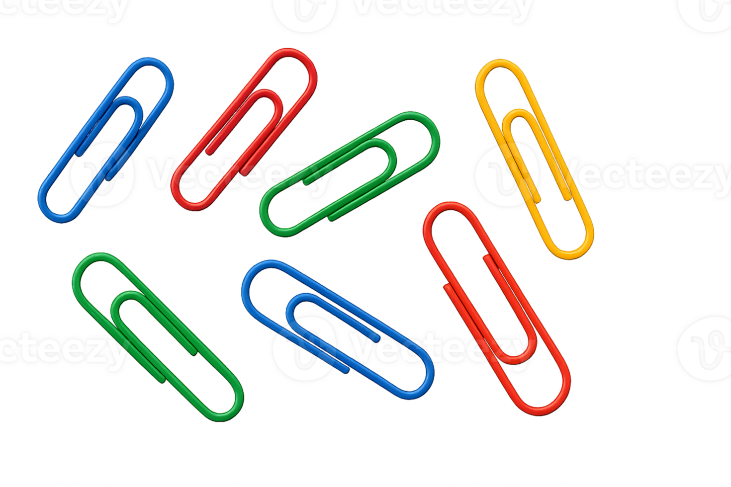 Set of Colorful Paperclips in Assorted Shapes on Transparent Background png