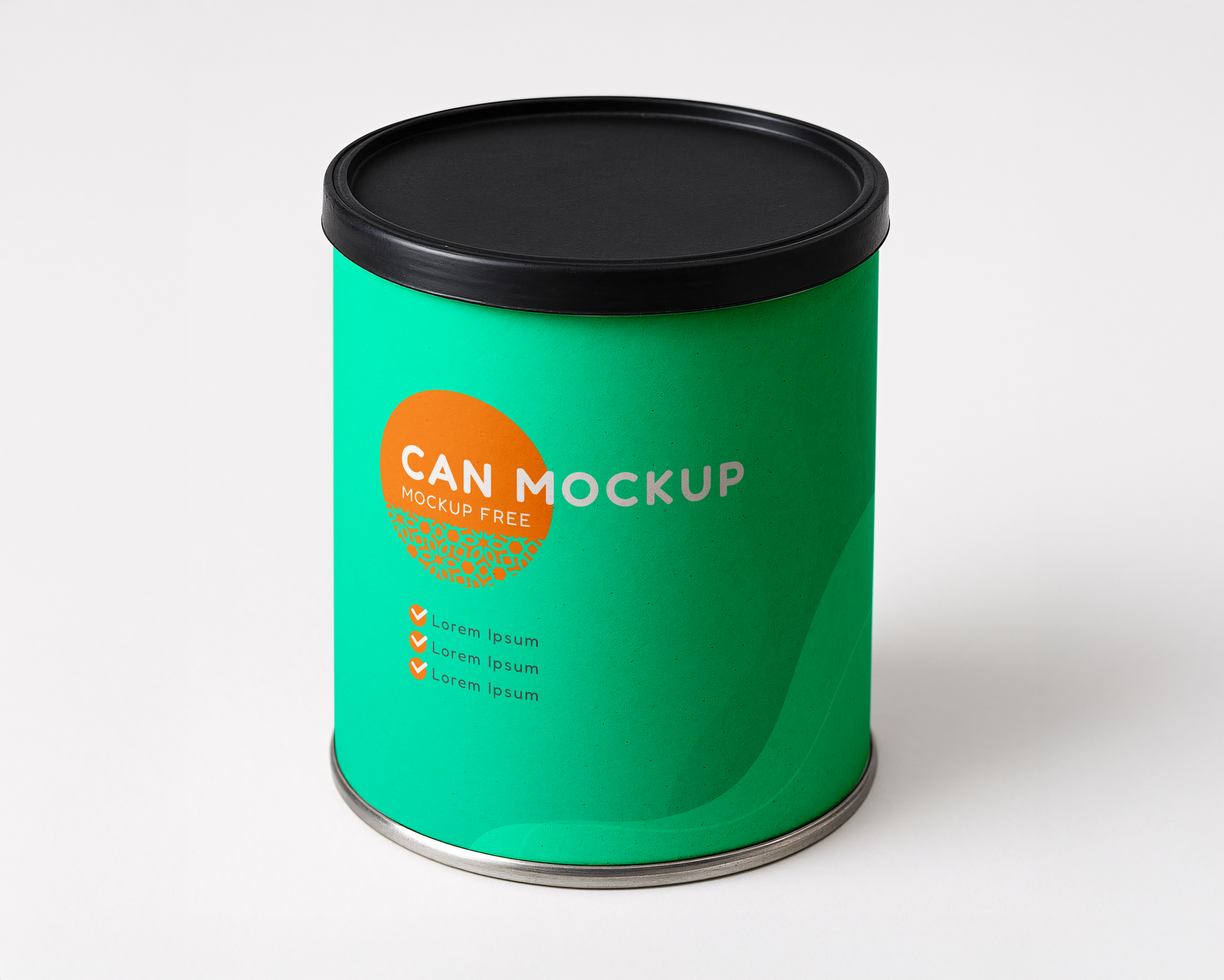Mockup of can with black lid, top view psd