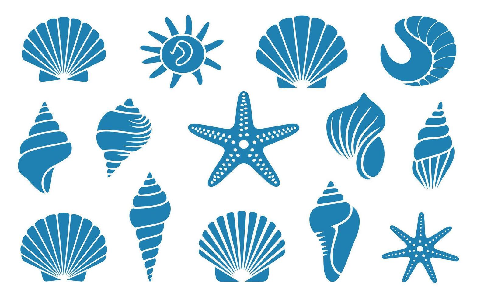 Collection of Blue Sea Shells and Starfish Illustration on White Background for Summer Beach and Ocean Theme Designs vector