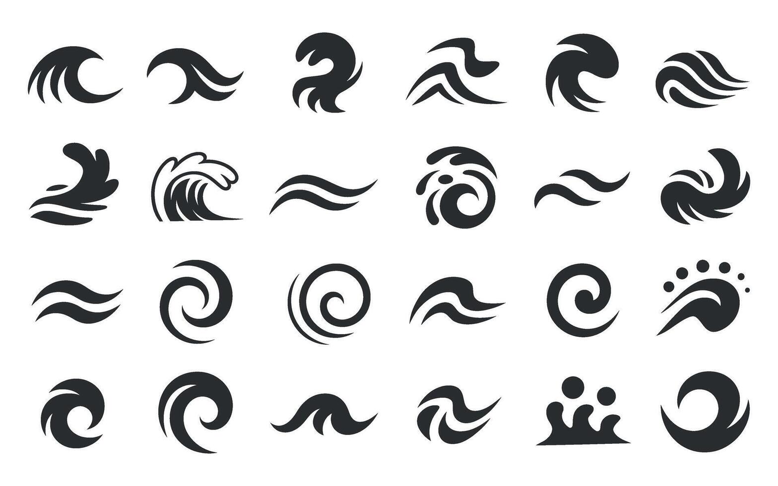 Collection of twenty four abstract wave icon water symbols ocean design elements vector