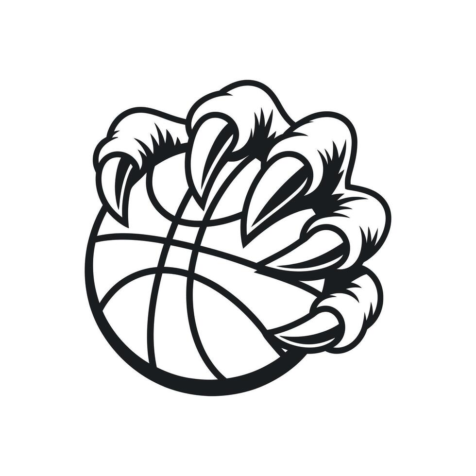 Monster Claw Gripping a Basketball in Black and White Silhouette Perfect for Sport Team Logos and Graphic Design Projects Isolated vector