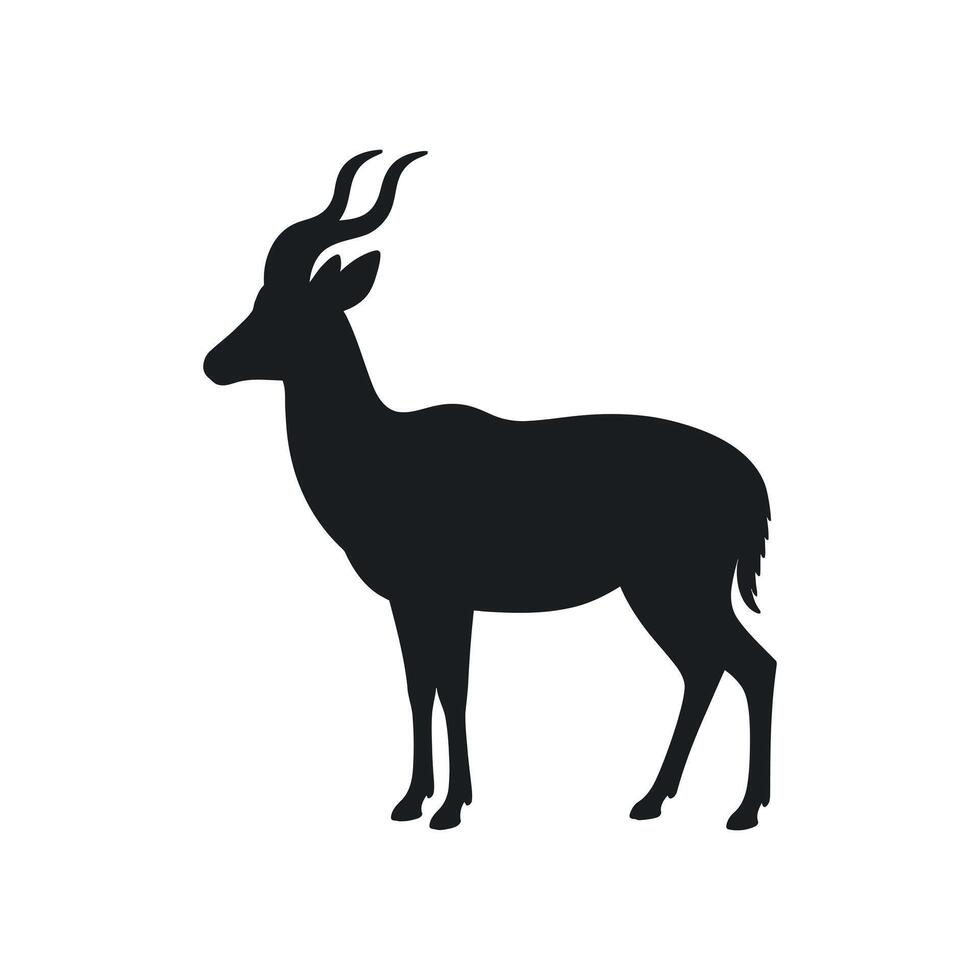 Elegant Black Silhouette of a Male Kudu Antelope with Majestic Horns Standing Gracefully on a White Background in a Minimalist Illustration vector