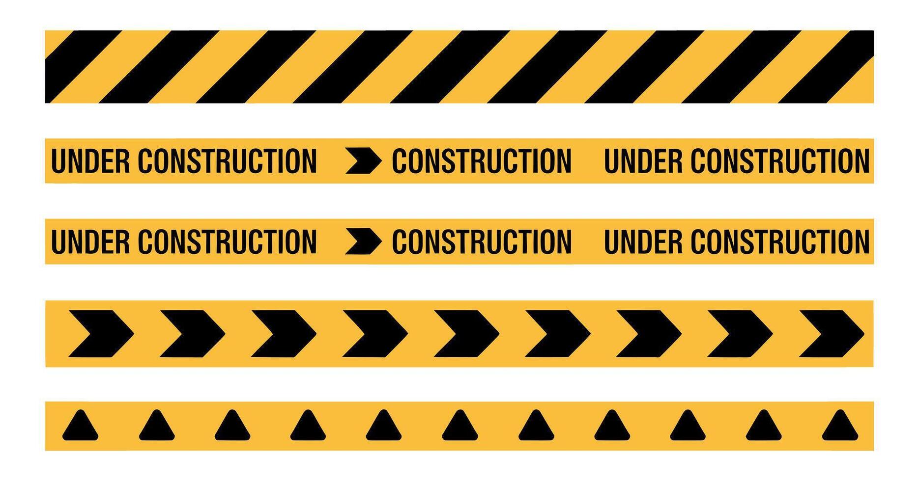 Set of Construction Warning Tape Designs in Yellow and Black with Different Patterns and the Words Under Construction vector