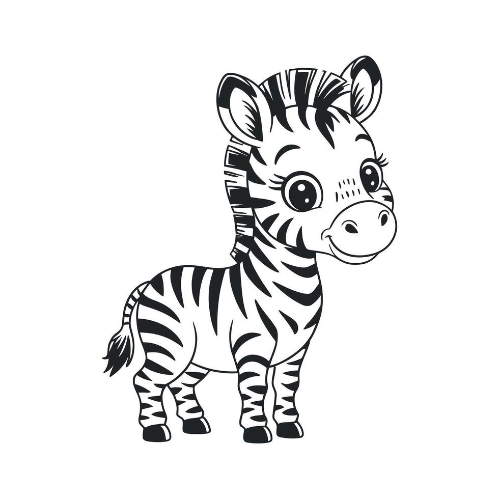 Cute Cartoon Zebra Illustration in Black and White Perfect for Children s Books Coloring Pages and Educational Materials Featuring a Friendly and Playful Design vector