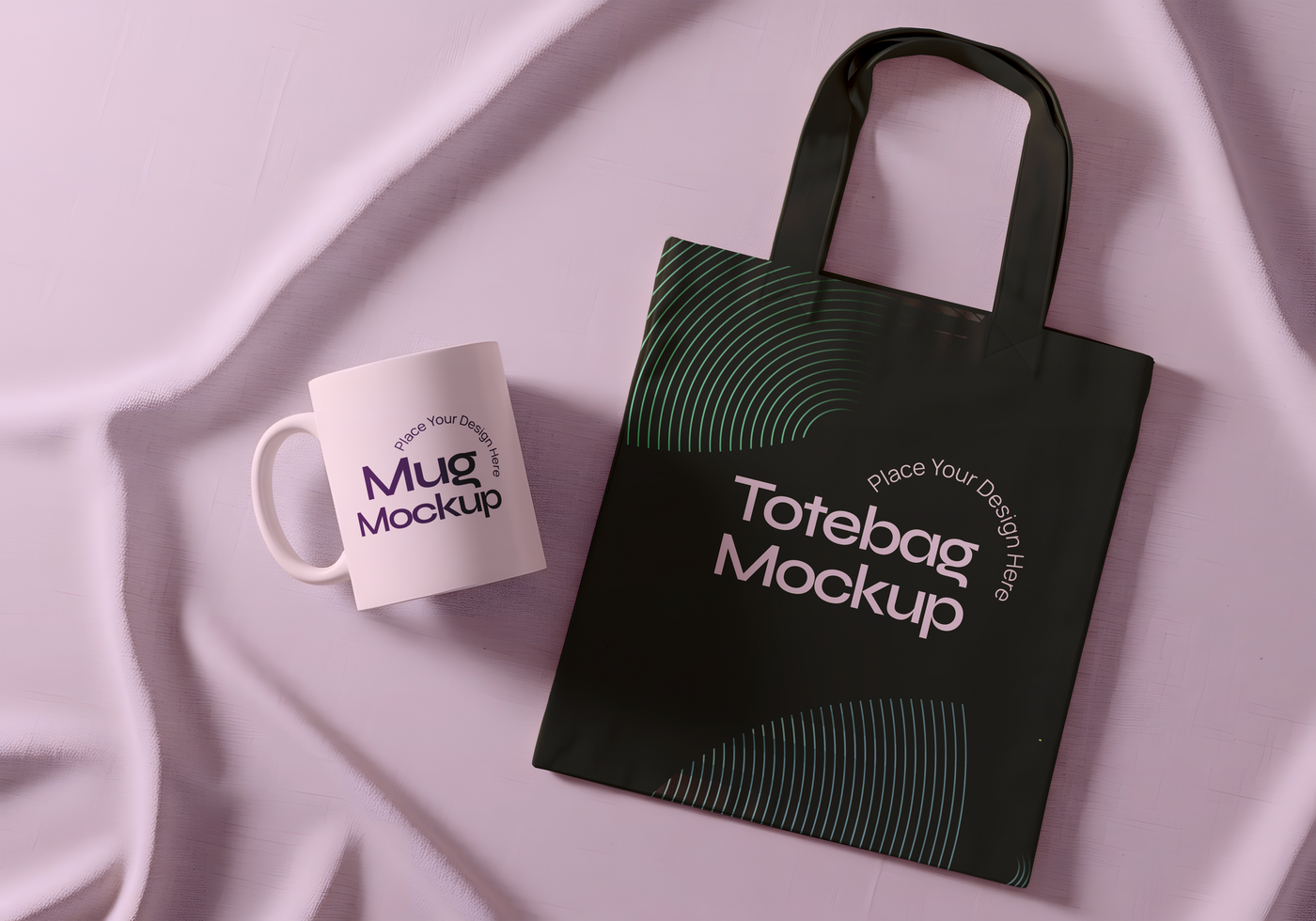 Tote Bag and Mug Mockup on Fabric psd