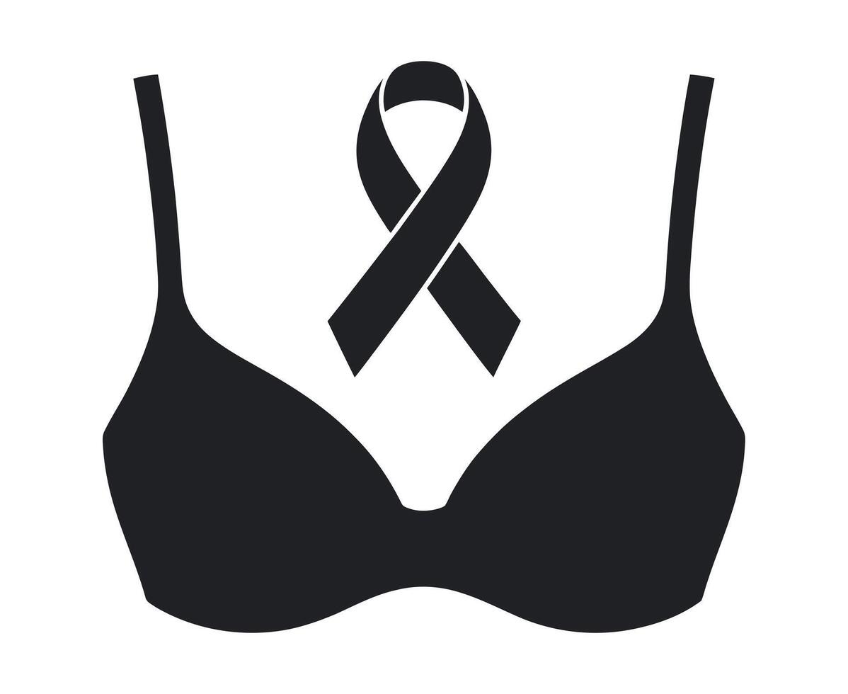 Black Ribbon on a Black Bra Simple Icon for Breast Cancer Awareness vector