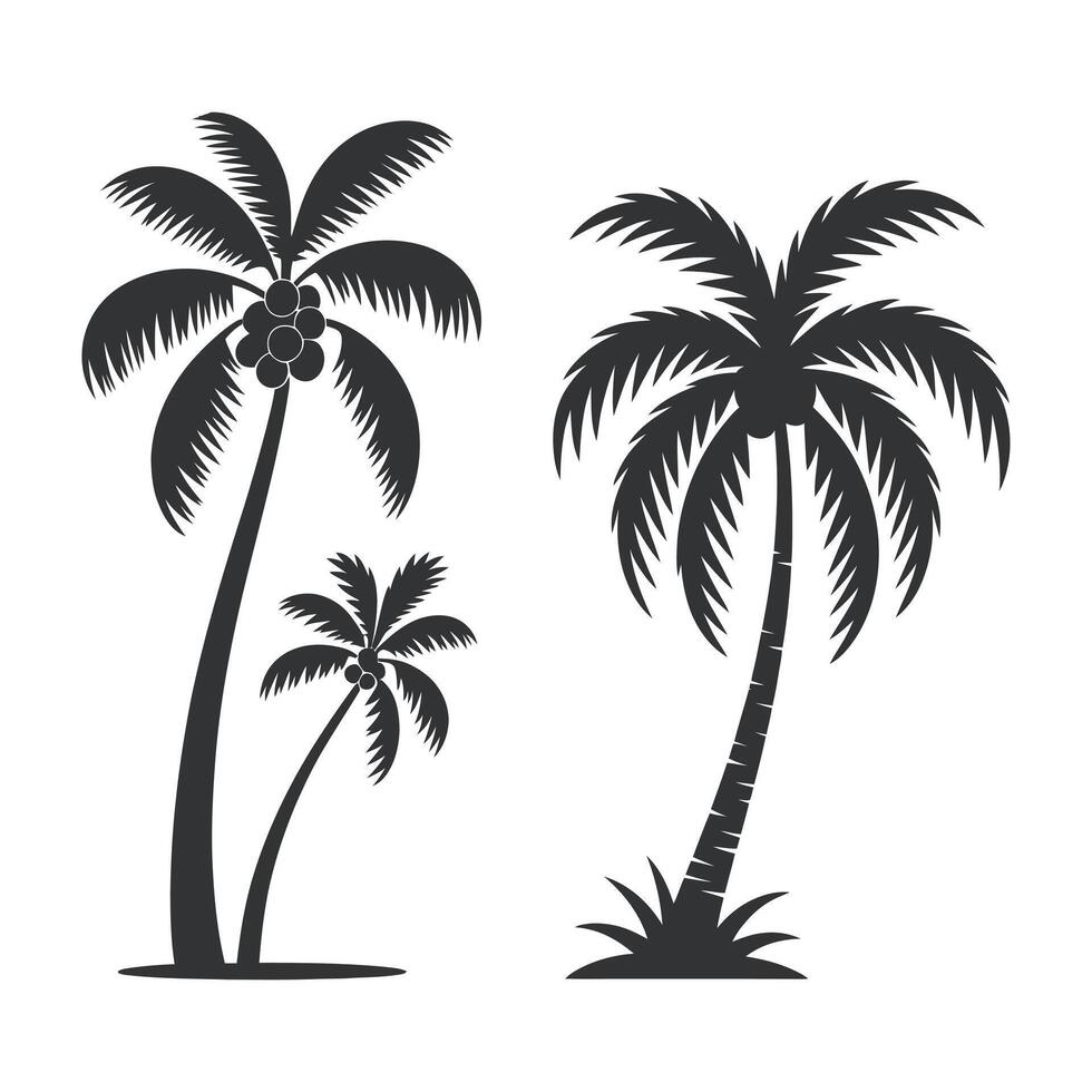 Silhouette Illustration of Three Palm Trees on a White Background Tropical Vacation Summer Beach Island and Nature Graphic Isolated Simple and Clean vector