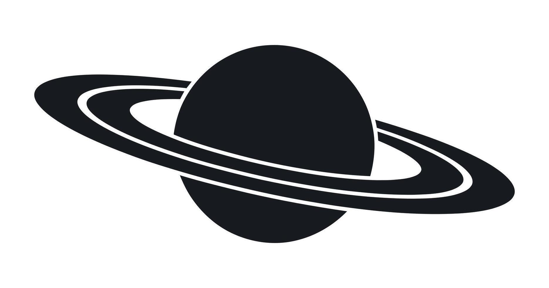 Minimalist Black and White Illustration of a Ringed Planet Ideal for Space Exploration Science or Technology Related Projects and Designs Isolated on White vector