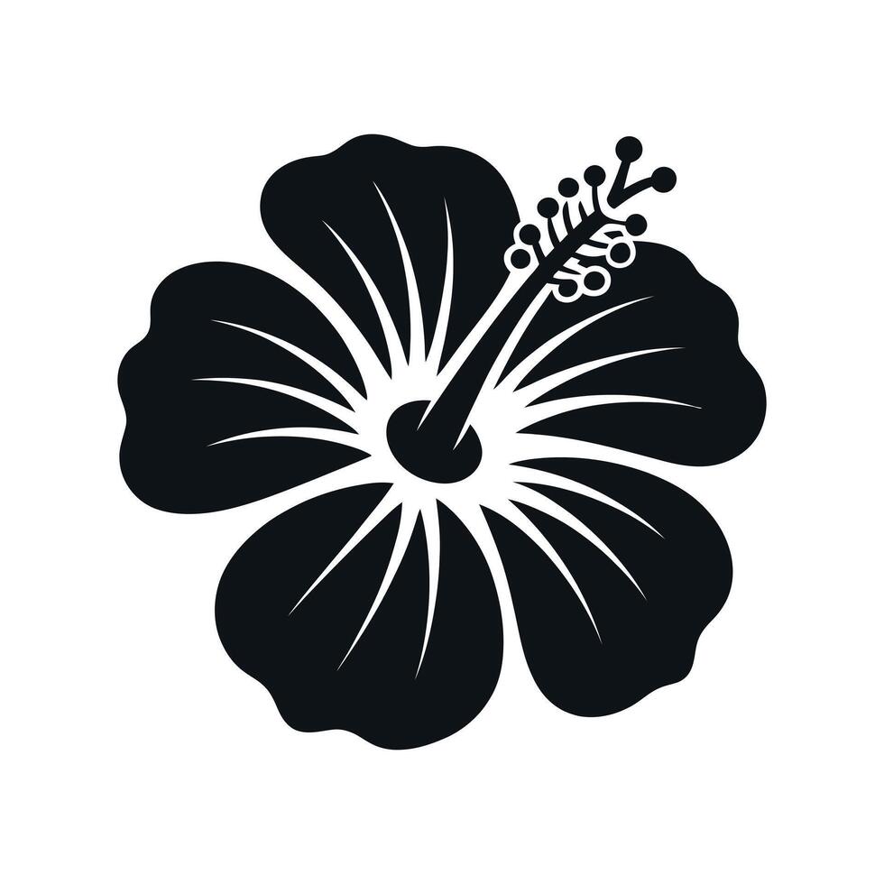Elegant Black and White Hibiscus Flower Silhouette Perfect for Tropical Designs and Summer Themes Isolated on White Background for Easy Integration vector