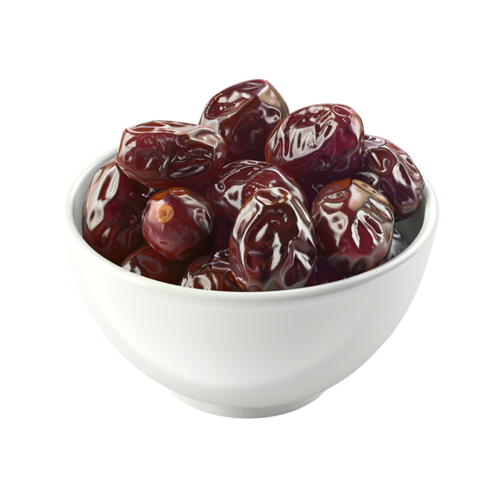 White Bowl Filled with Sweet Dates on Transparent Background png