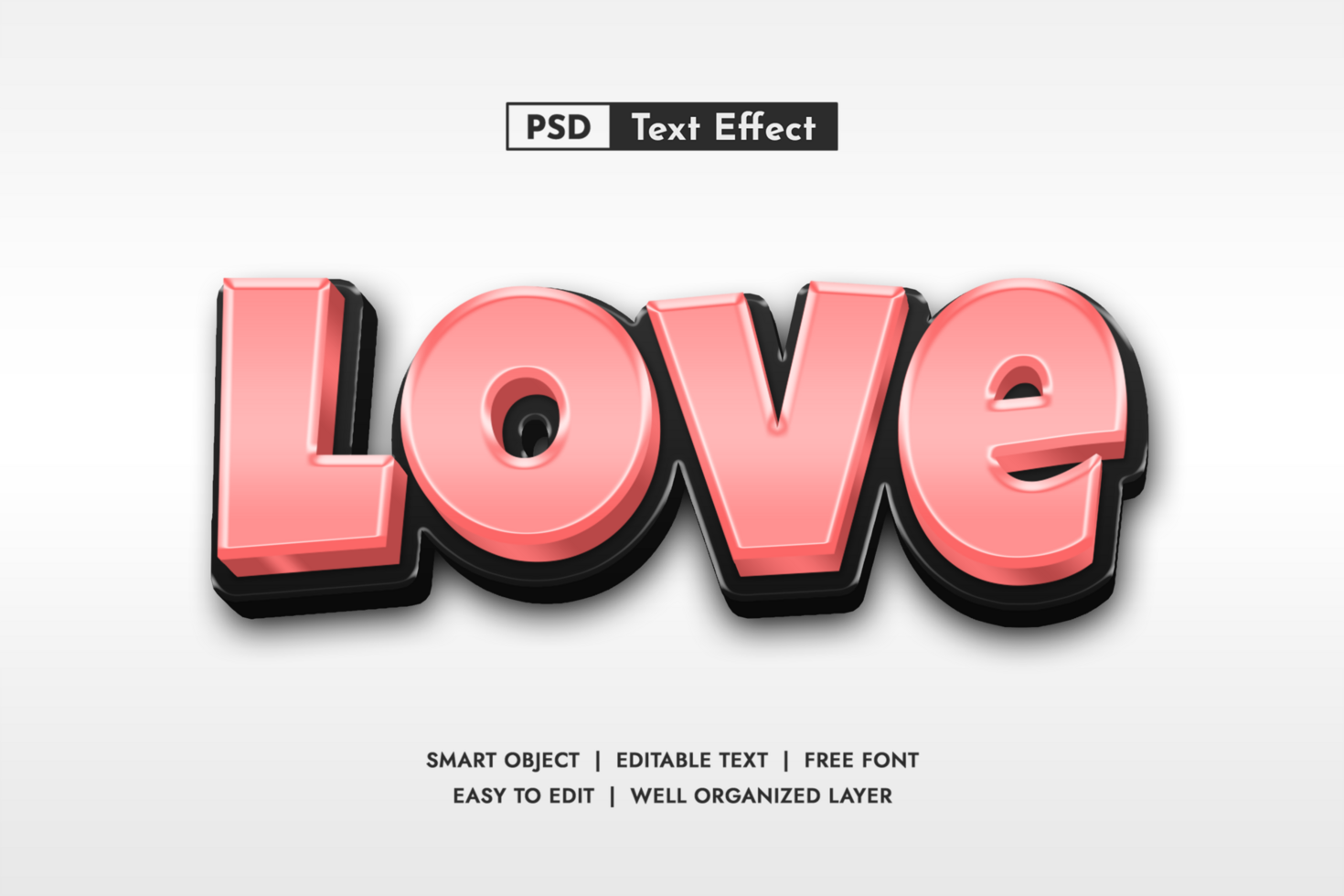 Romantic soft 3D text effect. Sweet editable font style with heart details. Elegant love design psd