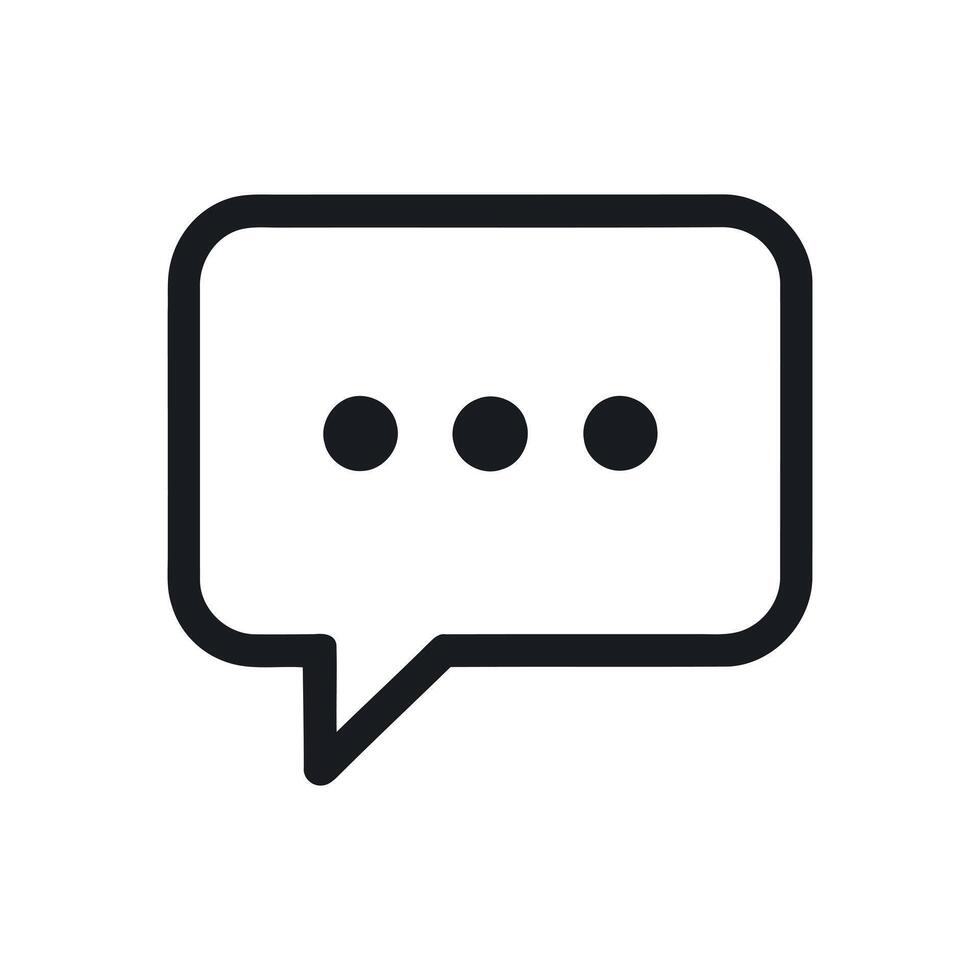 Black and White Rectangular Chat Bubble with Ellipses Signifying Ongoing Conversation vector