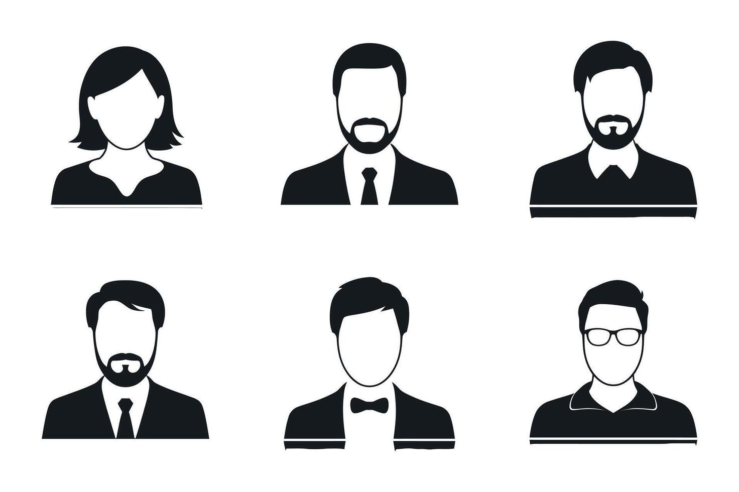 Set of Six Black and White User Profile Icons Representing Diverse Professionals and Individuals for Website App and Graphic Design Projects with Clean Lines vector