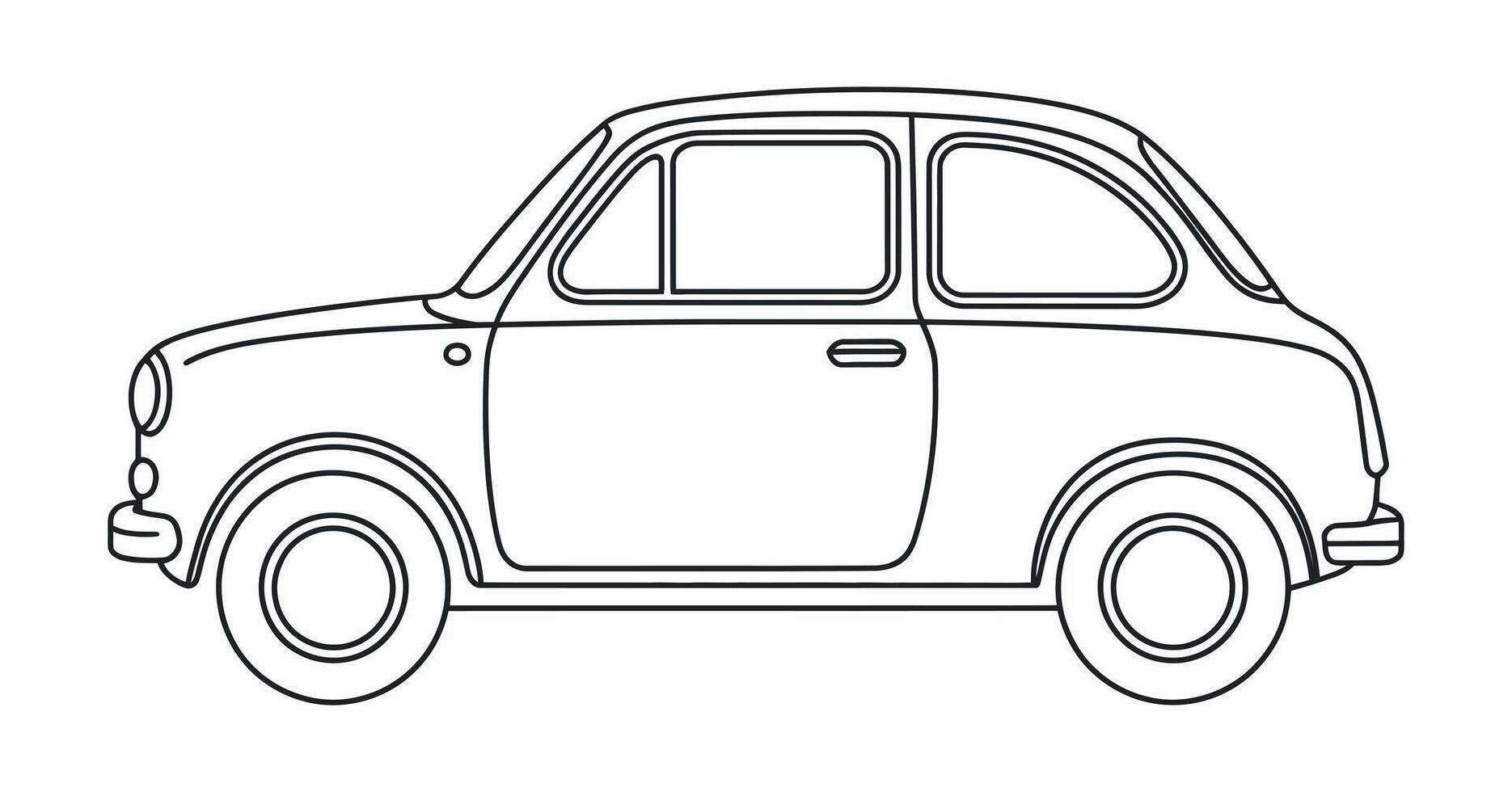 Simple Line Art Illustration of a Classic Compact Car Side View Perfect for Coloring Books Educational Materials and Retro Automotive Designs on White Background vector