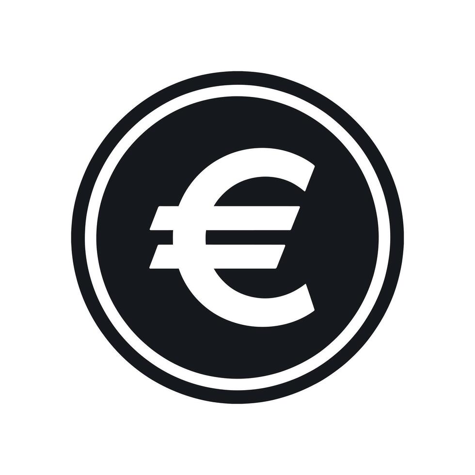 Simple Black and White Euro Coin Icon Design for Financial Applications vector