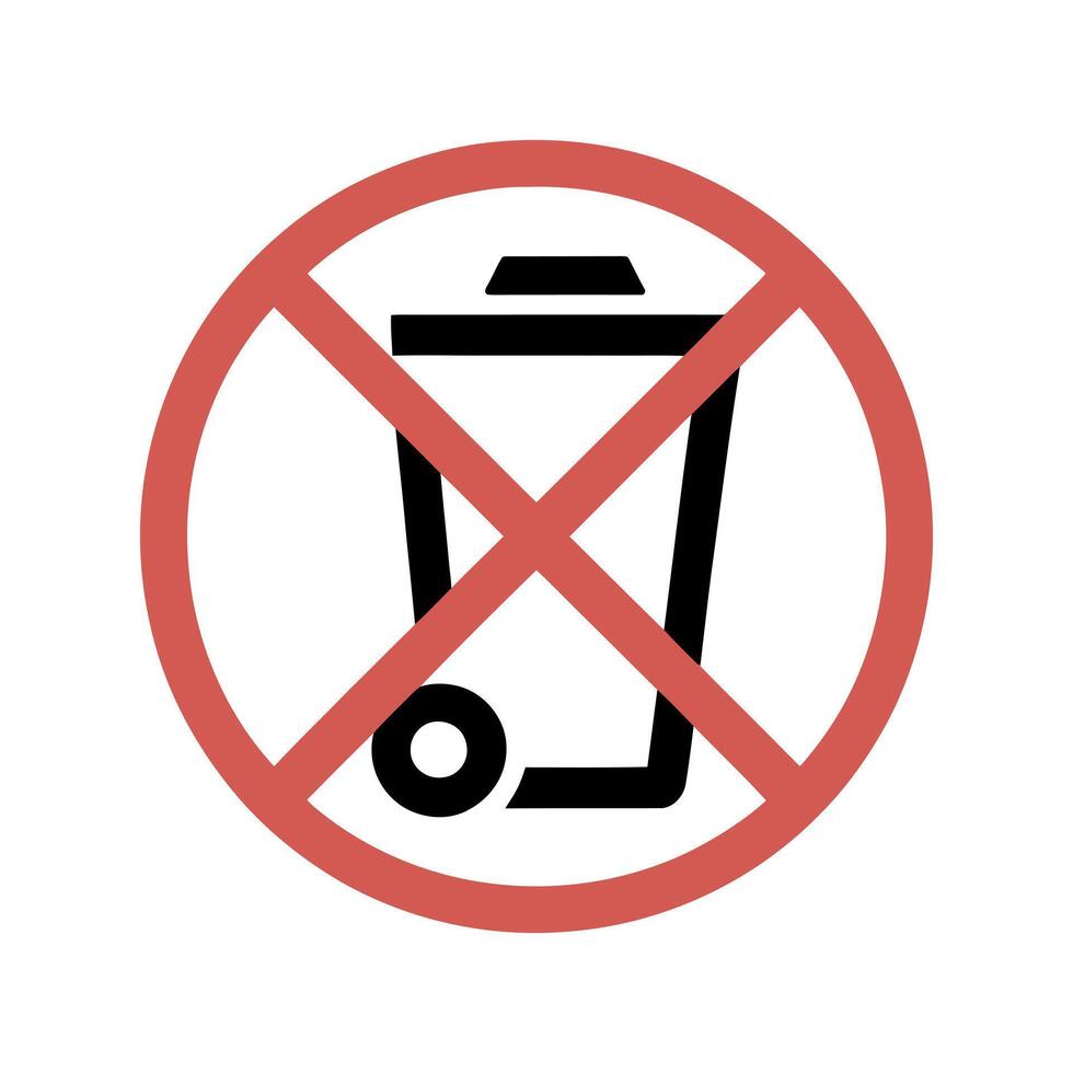 Red Circle Prohibition Sign with Black Trash Can Icon Graphic Design Element vector