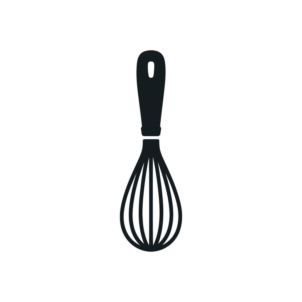 Simple Black and White Illustration of a Kitchen Whisk for Mixing Ingredients and Food Preparation in Baking and Cooking Applications and Culinary Arts vector