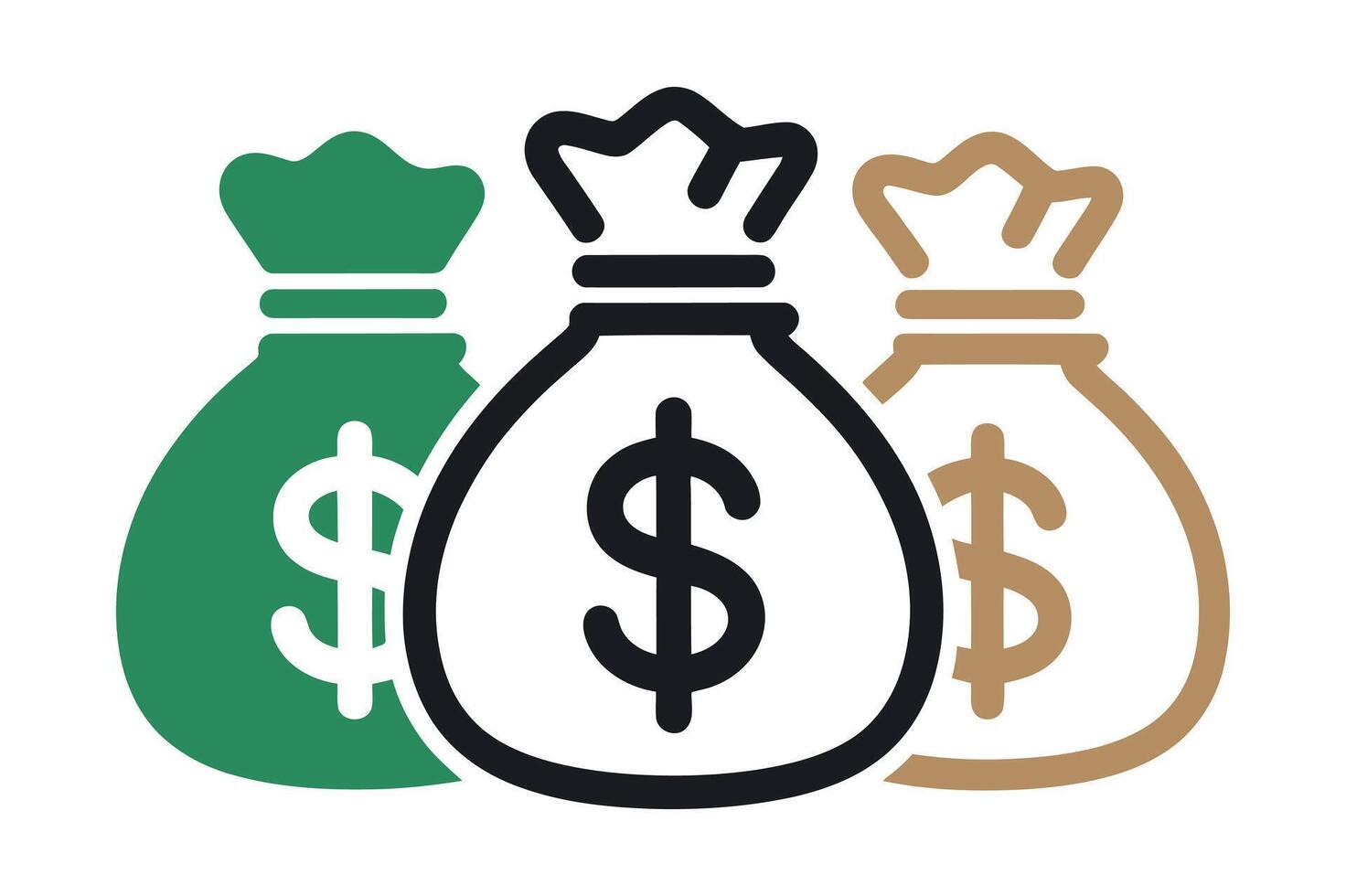 Three Money Bags with Dollar Signs Representing Wealth, Finance, and Savings vector
