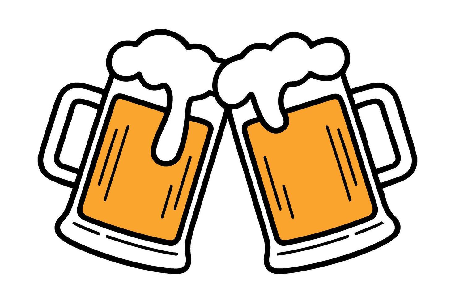 Two Mugs of Beer Toasting Cheers Festive Celebration Drink Alcohol Beverage vector