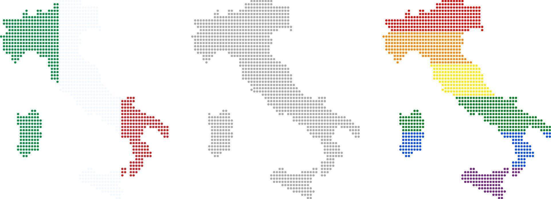 Rhombus dots Italy map. Italian dotted pixel map in flag, grey and LGBT pride colors vector